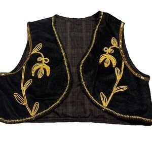 GENIE VEST BLACK Velvet GOLD metallic Desert Prince Sultan Costume Adult S M men